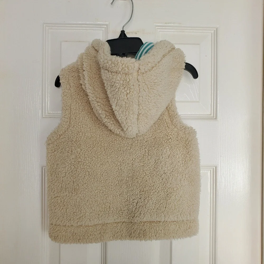 Mini Boden Sherpa Vest Cream‎ Fleece Hooded Striped Lining Cozy Layering 2-3Y